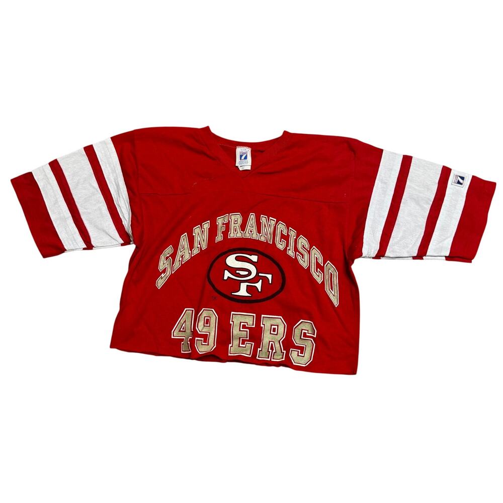 NFL SF 49ers FOOTBALL TOP WOMENS CUT OFF S SMALL CUSTOM SAN FRANCISCO RED USED